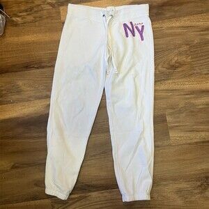 Aéropostale (aero) Jogger Sweatpants Womens Size M White Drawstring NY Logo